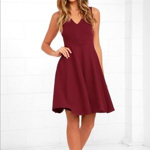 Lulu’s HELLO WORLD WINE RED MIDI DRESS